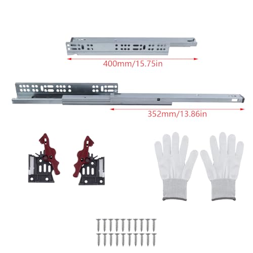 Dnyta 1 Pair of 16" Undermount Drawer Slides, Hidden Bottom Bearing Heavy Guide Rail Bottom Mount Full Extension Drawer Slides Side Mount Heavy Duty Drawers Glides Runners for Kitchen Cabinet Drawers - size: 16Inch/400mm