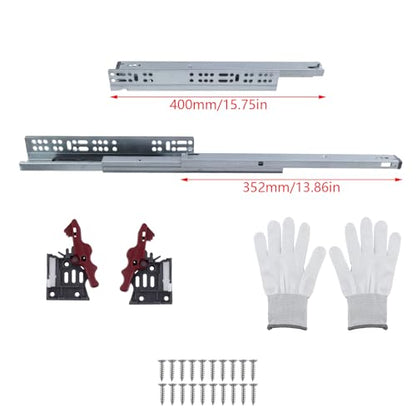 Dnyta 1 Pair of 16" Undermount Drawer Slides, Hidden Bottom Bearing Heavy Guide Rail Bottom Mount Full Extension Drawer Slides Side Mount Heavy Duty Drawers Glides Runners for Kitchen Cabinet Drawers - size: 16Inch/400mm