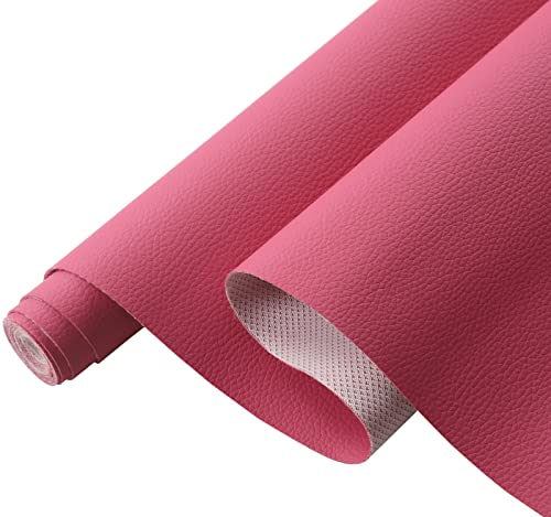 Picheng Lychee Faux Leather Fabric - 13.8" x 53" Soft Faux Leather Roll - color: Rose Red