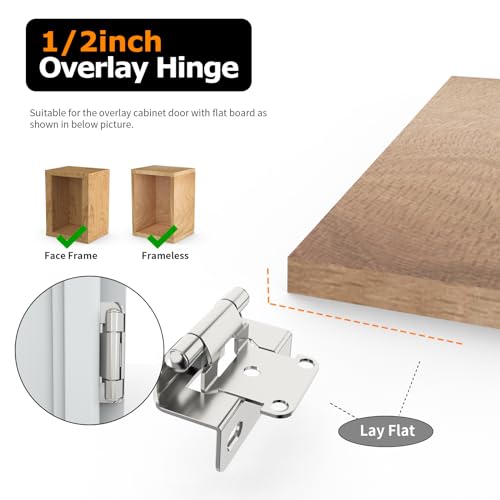 Chibery 20 Pack | 1/2 inch Overlay Semi Partial Wrap Around Cabinet Hinges, Self Closing Face Frame Variable Decorative Replacement, Kitchen Hardware, with Screw & Quiet Bumper (Satin Nickel) - color: Satin Nickel