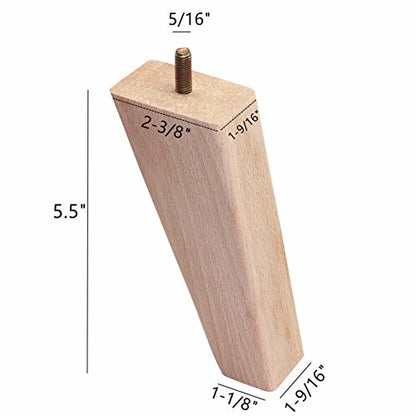 WEICHUAN 5.5 Inch Tapered Solid Beech Wood Furniture Sofa Couch Legs Set of 4 (Pack of 2) - color: Slant- Set of 4, size: 5.5" (Pack of 2)
