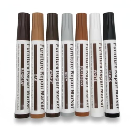 Wood Furniture Repair Marker Set – Pack of 7 Multi-Tone Touch Up Pens for Scratch Restoration and Surface Blending