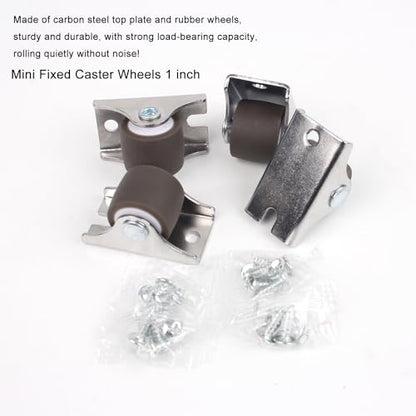 Mini Fixed Caster Wheels 1 Inch Low Profile Small Casters Set 16