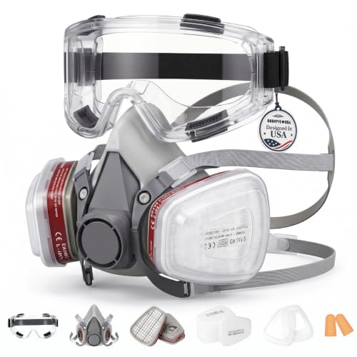 Professional Reusable respirator mask with Filters, Half Face Protection for Dust, Painting, Woodworking, Construction, Spraying, Chemicals, DIY, Grinding, Industrial Use, Adjustable Straps