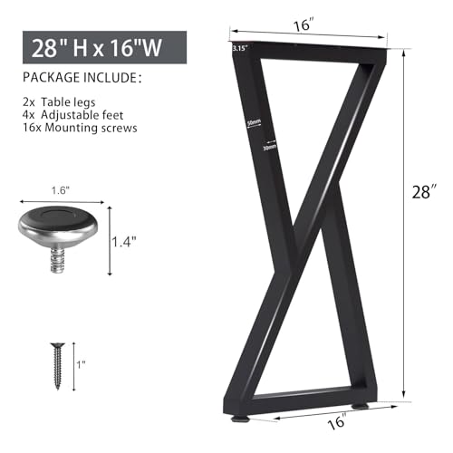 Taelakeni 28 Inch Metal Desk Table Legs, Heavy Duty Industrial Style Dinning Table Leg with Adjustment Feet Pads, Double Triangle - color: Double Triangle, size: 28 IN
