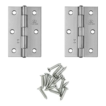 2pcs 304 Stainless Steel 3-inch Folding Butt Hinges Home Furniture Hardware Door Hinges for Door Case Lid Wooden Box Chest (75mm x 50mm x 1.5mm) - size: 2pcs 3-inch w Screws