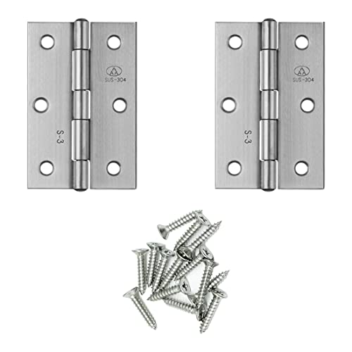 2pcs 304 Stainless Steel 3-inch Folding Butt Hinges Home Furniture Hardware Door Hinges for Door Case Lid Wooden Box Chest (75mm x 50mm x 1.5mm) - size: 2pcs 3-inch w Screws