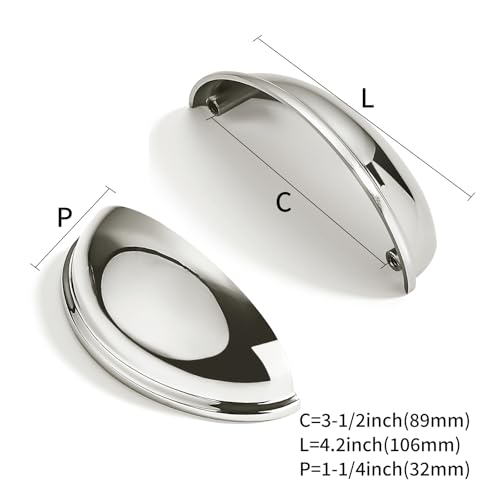 10 Pack 3-1/2" Drawer Pulls Polished Nickel Cabinet Cup Pulls Kitchen Hardware Cabinet Handles Drawer Handles Knobs 3.5 inch Hole Center - color: Polished Nickel, size: 3-1/2"(89mm) Hole Center