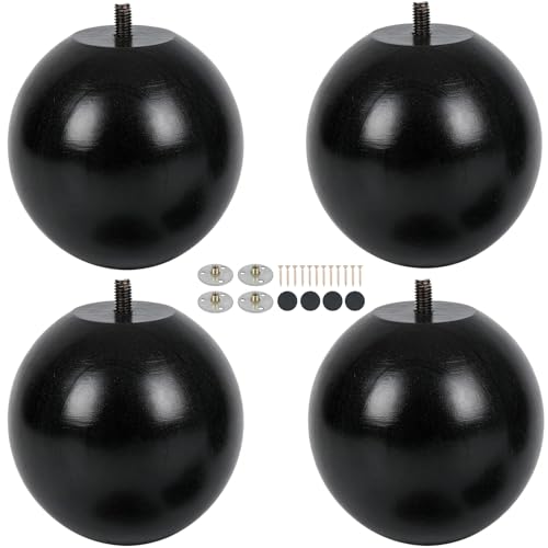 4 Inch Wooden Sofa Legs Set of 4 Black Wood Round Sofa Legs with Mounting Plate Screws Solid Wood Furniture Feet for Couch Bed Cabinet Bookcase Ottoman - color: Black