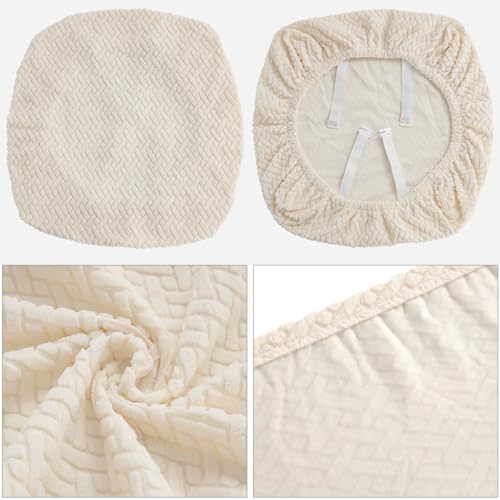 Fuloon Dining Chair Seat Covers Stretch Slipcovers, Set of 6, Beige - color: T-beige, size: Not Waterproof