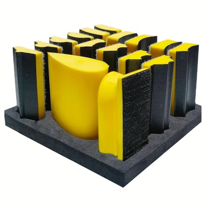 Hand Sanding Block Set, 16 Assorted Contoured Profiles, Hook & Loop - color: Yellow