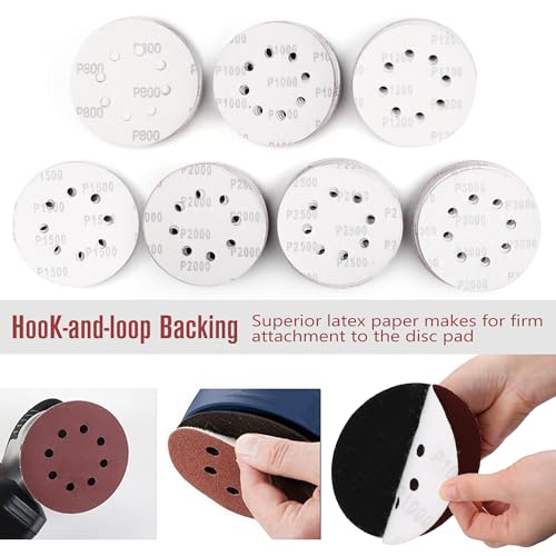 5 Inch 8 Hole Sanding Discs, 70 Pack, 800-3000 Grit Fine Sandpaper - style: 70PCS(800-3000 Grit)