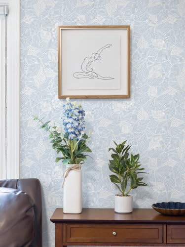Dimoon Blue Peel and Stick Wallpaper Geometric Contact Paper for Bathroom Kitchen Striped Botanical Stick on Wall Paper Leaf Boho Removable Wallpaper Renter Friendly Vinyl Waterproof 17.3''x362'' - color: Blue and White, size: 17.3" x 362"