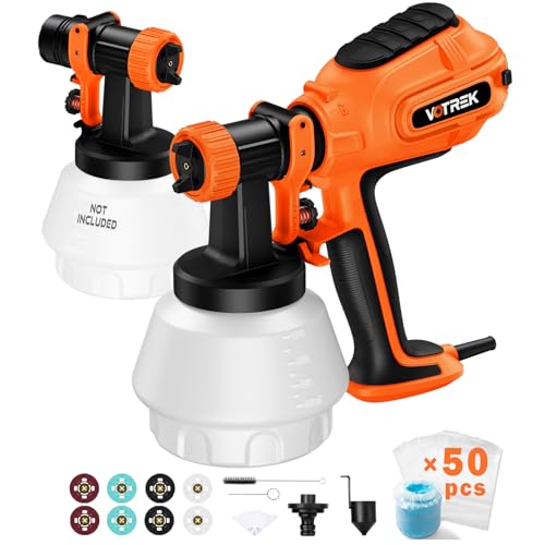 Paint Sprayer with 50PCS Disposable Cup Liners & Replacement Dual-Gun, Electric HVLP Sprayer for House Painting: Furniture, Cabinet, Fence, Door, with 3 Patterns, 8 Nozzles & Quick-Clean kit - color: AC-Orange