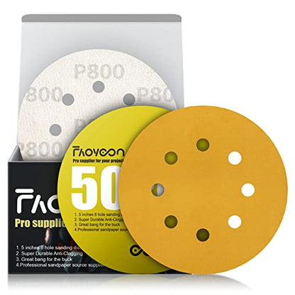 5 Inch Sanding Discs Hook and Loop | 800 Grit Sandpaper | Orbital Sander Pads | Sand Paper for Automotive and Woodworking | 50 Pack - style: 800 Grit