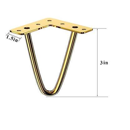 Osring 3 Inch Hairpin Legs 3/8" Dia 2 Rods, Gold Furniture Table Feet 4pcs - color: Gold, size: 3 Inch