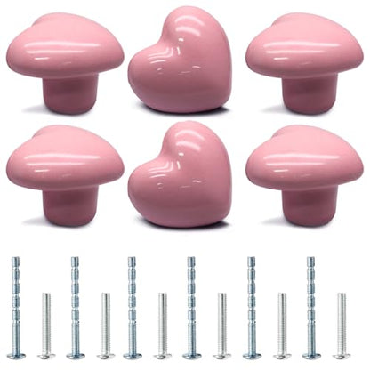 6 Pcs Ceramic Cabinet Knobs, Heart Shaped, Pink - color: Pink, size: 6 Pack
