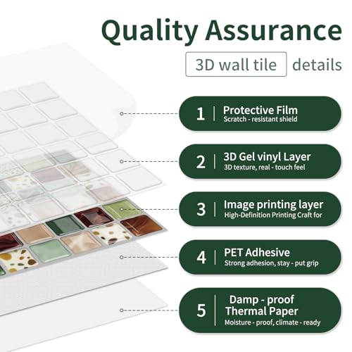 VICCI 20-Pack 6x6 Peel and Stick Backsplash 3D Mosaic Tiles - color: Earth Multi-color