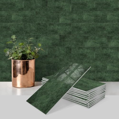 URCOLOR 102-Piece Peel and Stick Backsplash Tiles,3" x 6" Blackish Green Glossy Tile, Stick on Backsplash for Kitchen, Bathroom, Fireplace - color: Blackish Green
