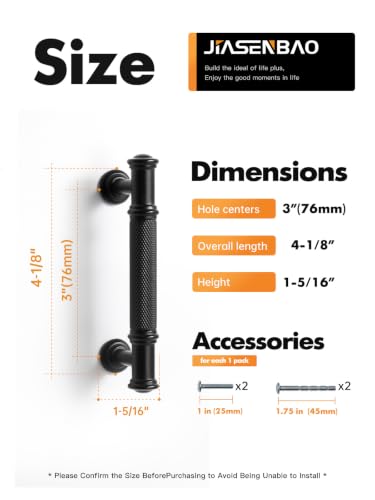 5 Pack Black Cabinet Pulls 3" Hole Center Matte Black Handles Drawer Pulls Closet Bathroom Vanity Dresser Hardware Zinc Alloy - color: Black, size: 3"(76mm) Hole Centers