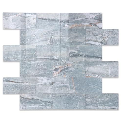 2026 New Upgrade Peel and Stick Backsplash Tile, Peel and Stick 11.34" X 11.57" Wall Tile for Kitchen, Bathroom, Fireplace, Laundry (Polished Marble Cyan, 10 Packs) - color: Polished Marble Cyan