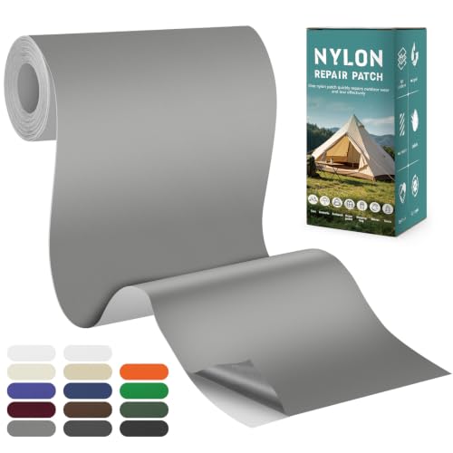 Nylon Tent Repair Tape, Self-Adhesive Fabric Patch Kit Gray - color: Gray