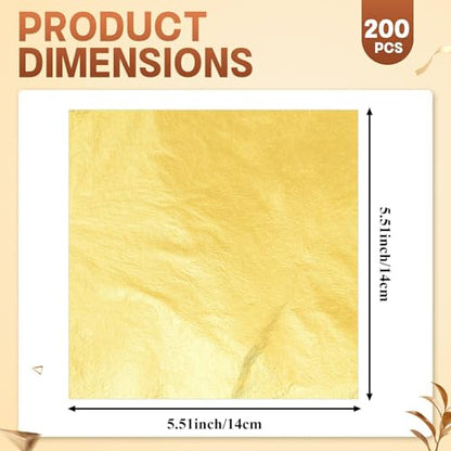 100Pcs Gold Leaf Sheets for Art, Gold Foil Sheets for Crafts, Art & DIY Projects, Home Walls and Multi Artistic Decoration, Imitation Gold Foil Sheets 5.5" x 5.5"