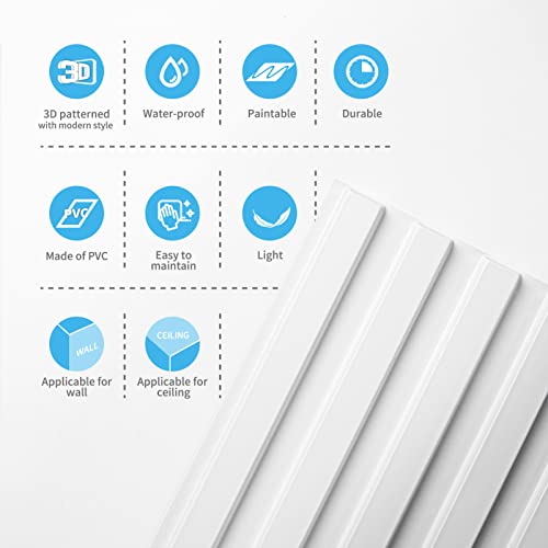 Art3d 3D Fluted Textured Slat Wall Panels, 19.7 x 19.7 in, 12-Pack, White - color: Square - White, size: 19.7 x 19.7in.