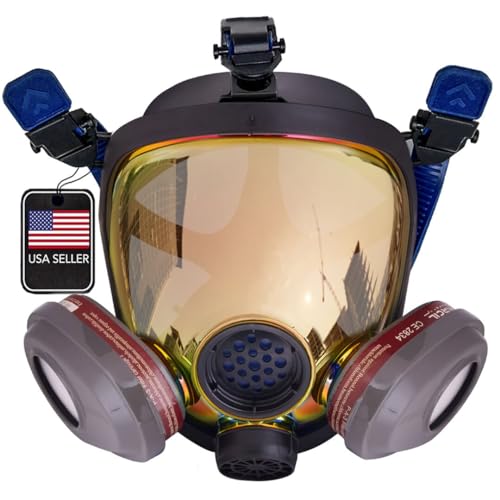Parcil Distribution Full Face Respirator Mask - Air Purifying, Organic Vapor & Particulate - Industrial Use - CE Tested - color: Pd-101 Burnt Bronze