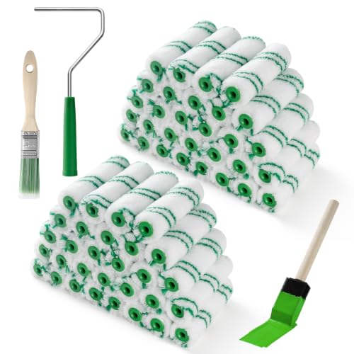 4 Inch Microfiber Paint Roller Kit, 60 Piece, 3/8" Nap - size: 4 Inch Microfiber Paint Roller Kit, 63 Pack