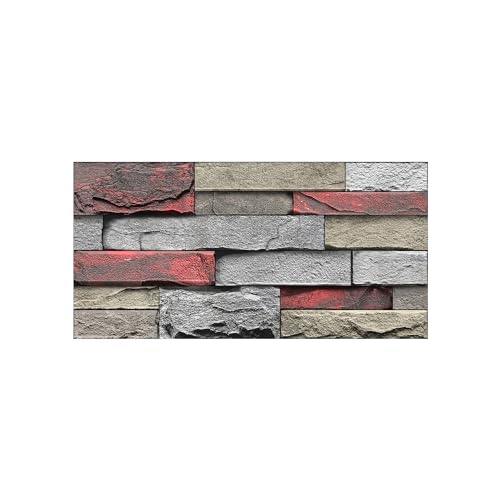 Alwayspon 24Pcs 12x6inch Peel&Stick Wall Sticker Vinly Wallpaper, Waterproof Backsplash for Kitchen Bathroom, Self-Adhesive Tile Transfers Decal Stick on Tiles with Red Stone Brick Effect - color: Fg-l13, size: 24 Pcs
