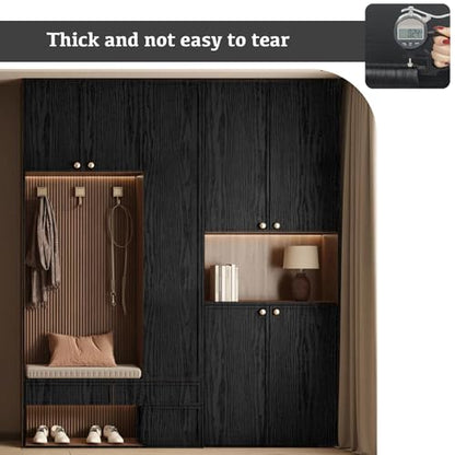 Abyssaly Black Wood Grain Contact Paper Peel and Stick Wallpaper Vinyl Wrap - color: Black, size: 17.7" x 118"