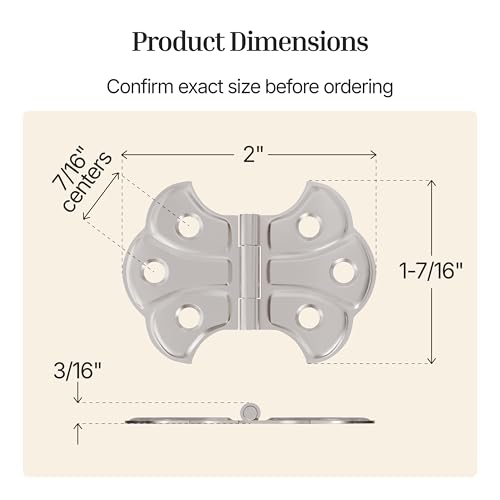 Polished Nickel Butterfly Hinges - 2" x 1-7/16" - Pack of 2 - Surface Mount Hinges for Cabinet Doors and Boxes - UA-262-HPN (1) - color: Nickel