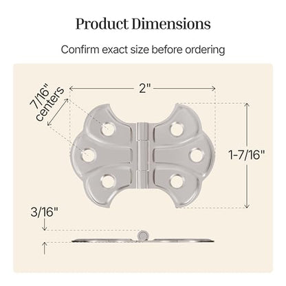 Polished Nickel Butterfly Hinges - 2" x 1-7/16" - Pack of 2 - Surface Mount Hinges for Cabinet Doors and Boxes - UA-262-HPN (1) - color: Nickel