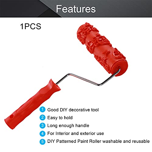 Utoolmart 7" Home Wall Rubber Paint Roller 175mm Wooden Grain Painting Roller with Plastic Handle 1Pcs - size: EG171T