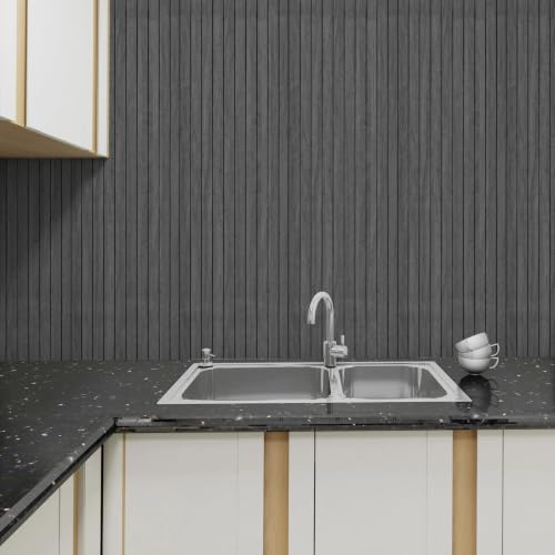 Peel and Stick Slat Wall Panel 15.75" X 118" PVC Self-Adhesive for Walls - color: Dark Gray 15.7 x 118in