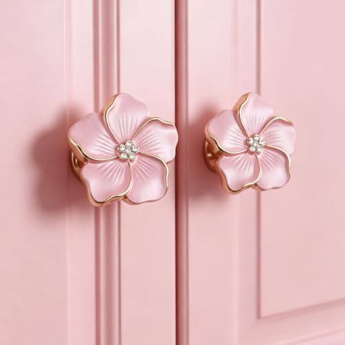 Geesatis Petal Flower Knobs,Pink Flower Knobs,Five Petal Drawer Pull,4 pcs - style: B-Pink