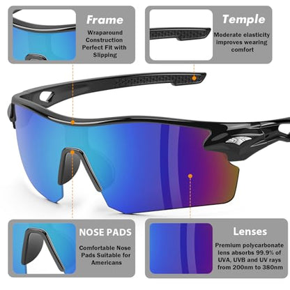 6 Pack Safety Glasses, ANSI Z87.1+UV Protective Eyewear, Impact Resistant Anti-Scratch Safety Goggles for Men Women - color: Blue Mirrored
