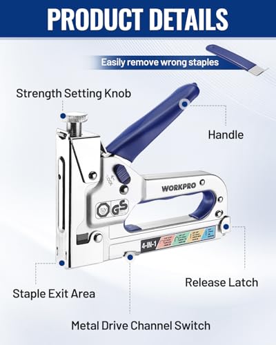 WORKPRO 4-in-1 Staple Gun, Manual Brad Nailer with 2000 Count of Staples