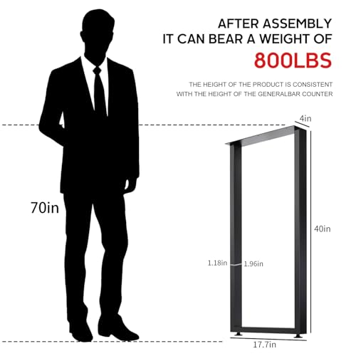 Metal Table Legs,H40*W18 Bar Height Table Legs,Black Set of 2. - size: W17.72"*H40"