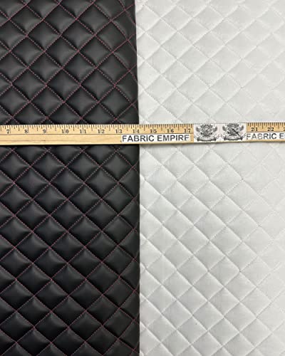 Vinyl Quilted Foam Fabric with 3/8" Foam Backing Upholstery / 52" Wide/Sold by The Yard/FABRIC EMPIRE (Black with Hq Red Thread, Diamond 2" x 2") - color: Black With Hq Red Thread, size: Diamond 2" x 2"
