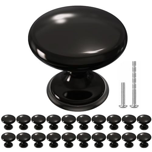 POZEAN Cabinet Knobs Brushed Nickel 20 Pack Cabinet Handles Drawer Knobs Solid Knobs Black with Screws for Dresser Drawer Cabinet Cupboard - Modern Kitchen, Bedroom and Bathroom Hardware,Black - color: Black, size: 20 Pack
