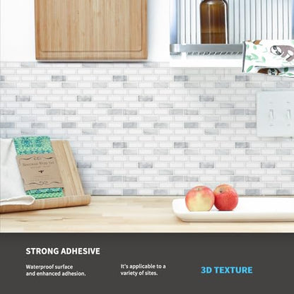 Art3d 10-Pack Peel and Stick Stone Backsplash Tile, 12" x 12", White Marble - color: White Marble