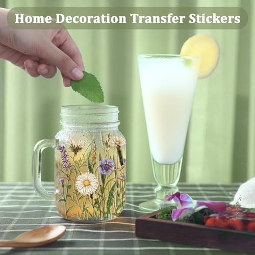 WANDIC 3 Sheets UV DTF Rub on Transfer Stickers, Horizontal Wildflower 3D Cup Warp Waterproof Decals for Glass Bottle Furniture Crafts,15 * 30cm - color: Wildflower Butterfly