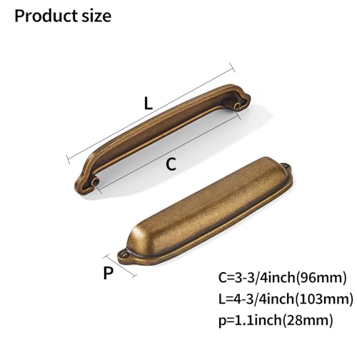 khtumeware 10 Pack Antique Brass Cup Pulls 3-3/4 Inch Center to Center - Cabinet & Drawer Handles for Kitchen Hardware - color: Antique Brass, size: 3-3/4"(96mm) Hole Center