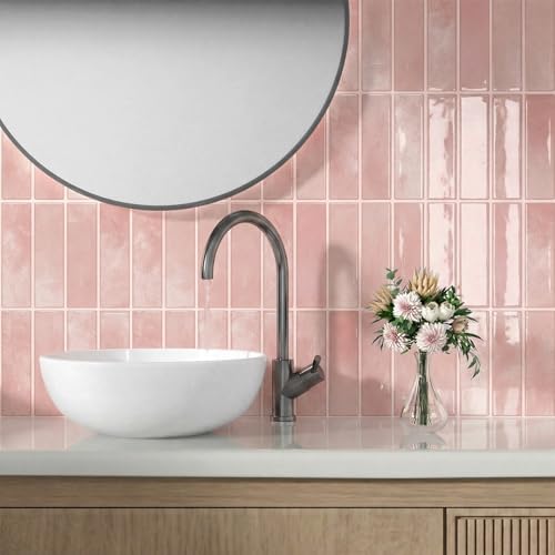 Peel and Stick Backsplash Tile for Kitchen, 10 Sheets, 11.42''x9'' - color: Pink