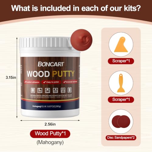 Boncart Wood Filler, 9.87 OZ Mahogany Wood Putty - color: 9.87OZ Mahogany