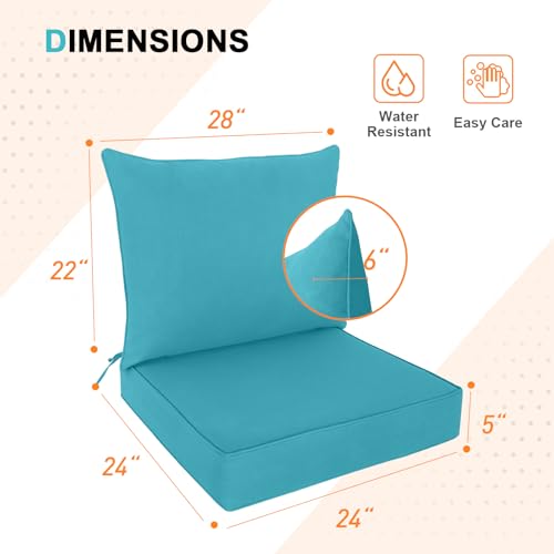 EAGLE PEAK Outdoor Deep Seat Patio Seat Cushion Set, 24 x 24 x 5 inch, 2-Piece Back Chair Cushion, 2 Pack, Blue - color: Blue, size: Pack of 2