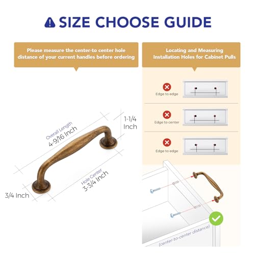 Ravinte Antique Brass Cabinet Handles Solid Pulls 3-3/4 Inch 10 Pack - color: Antique Brass, size: 3-3/4 inches Hole Center