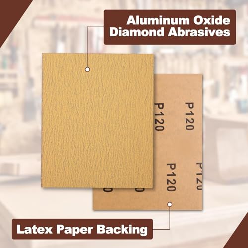 SPEEDWOX 1/4 Sheet Sandpaper Sheets 25PCS Premium Sand Paper 120 Grit Sanding Sheets 5.5" x 4.5" Sandpaper for Wood Metal Automotive Furniture Woodworking Clip-On, Hand Sanding Blocks - style: 120 Grits